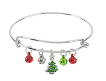 Load image into Gallery viewer, Jingle Bell Bangle Bracelets - Tree, Snowman &amp; Candy Cane Charms
