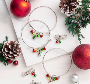 Jingle Bell Bangle Bracelets - Tree, Snowman & Candy Cane Charms