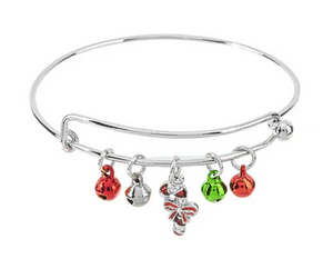 Jingle Bell Bangle Bracelets - Tree, Snowman & Candy Cane Charms