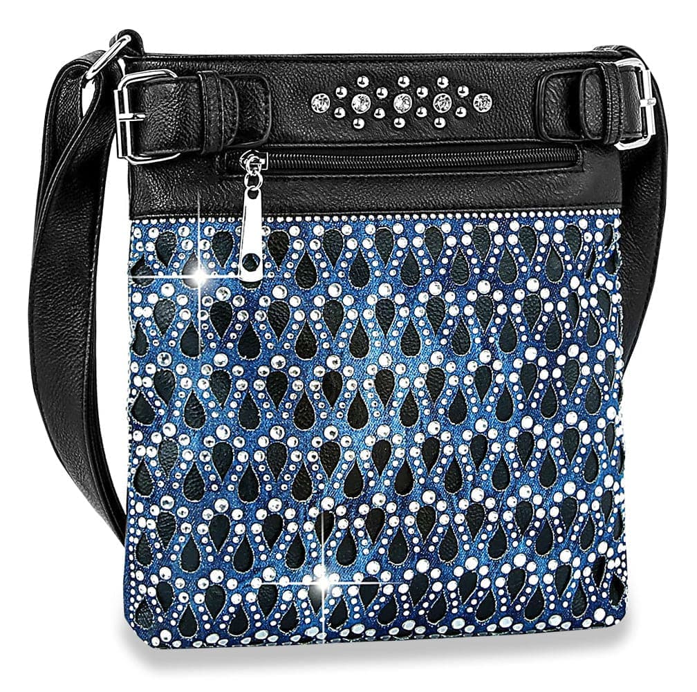 Blue Sparkling Rhinestone Design Crossbody Sling Purse