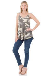 Camouflage Print Reversible Spaghetti Cami - Grey