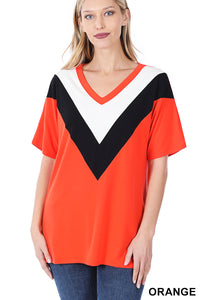 Orange Chevron V-Neck Top