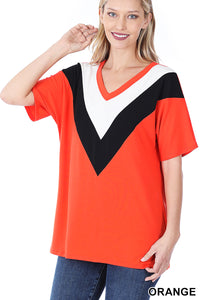 Orange Chevron V-Neck Top