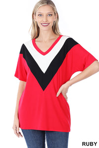 Ruby Chevron V-Neck Top