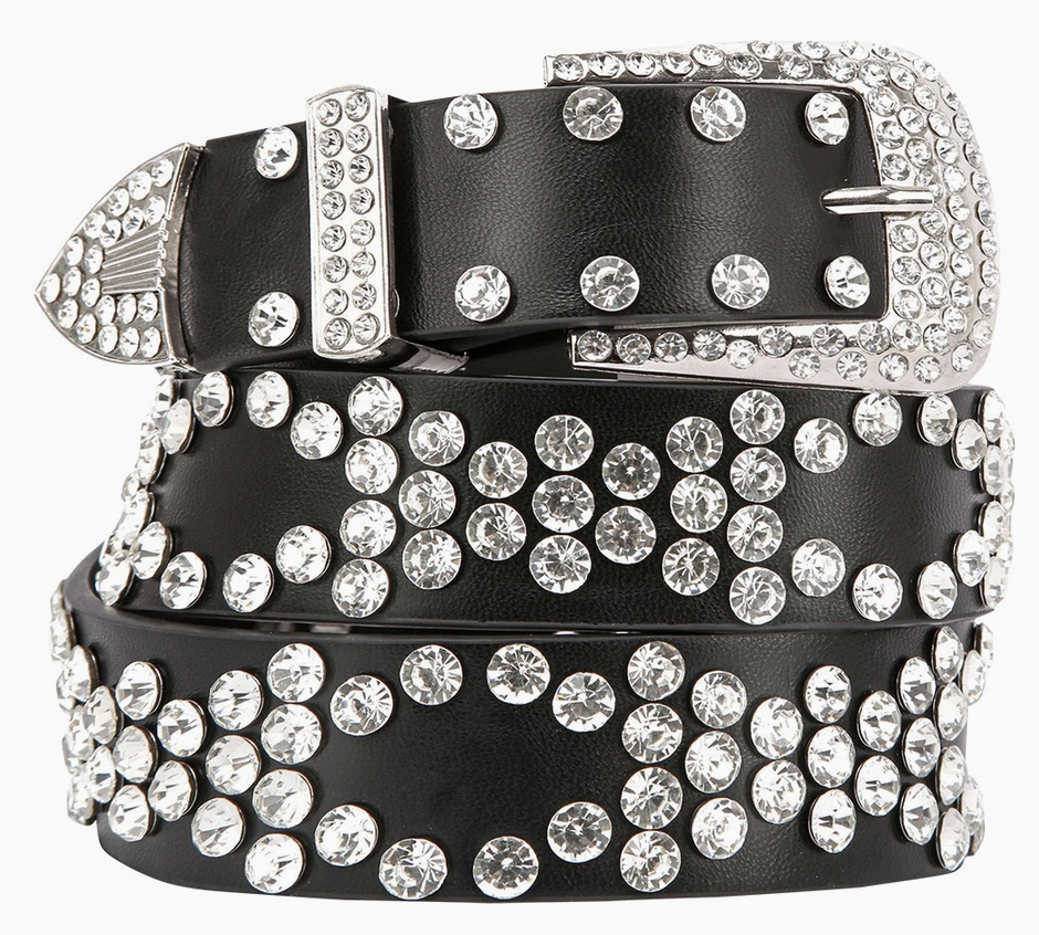 Leather Rhinestone Bling Patterned Belt