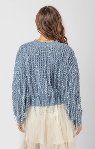 Slate Blue Fringe Detail Knit Sweater Top