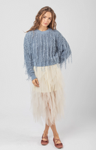 Load image into Gallery viewer, Slate Blue Fringe Detail Knit Sweater Top
