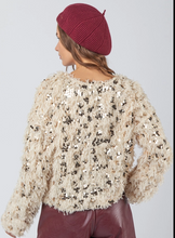 Load image into Gallery viewer, Champagne Fuzzy Feather Sequin Holiday Knit Sweater Top - Plus Size
