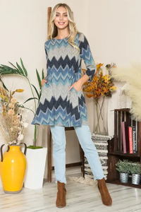 Chevron Abstract Print Tunic/Dress - Plus