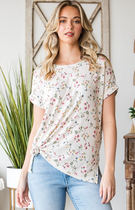 Floral Print Top With Short Sleeves - Plus Size