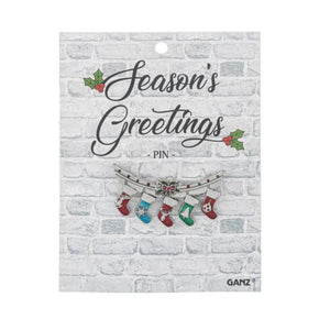 Season's Greetings Jewelry Pins - Stockings, Train or Santa