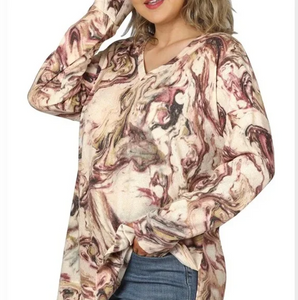 Jacquard Marble Print Long Sleeve Tunic Top