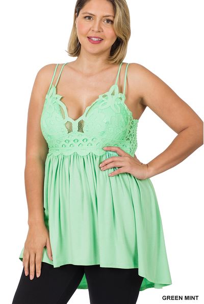 Plus Lace Cami Tunic-Green Mint