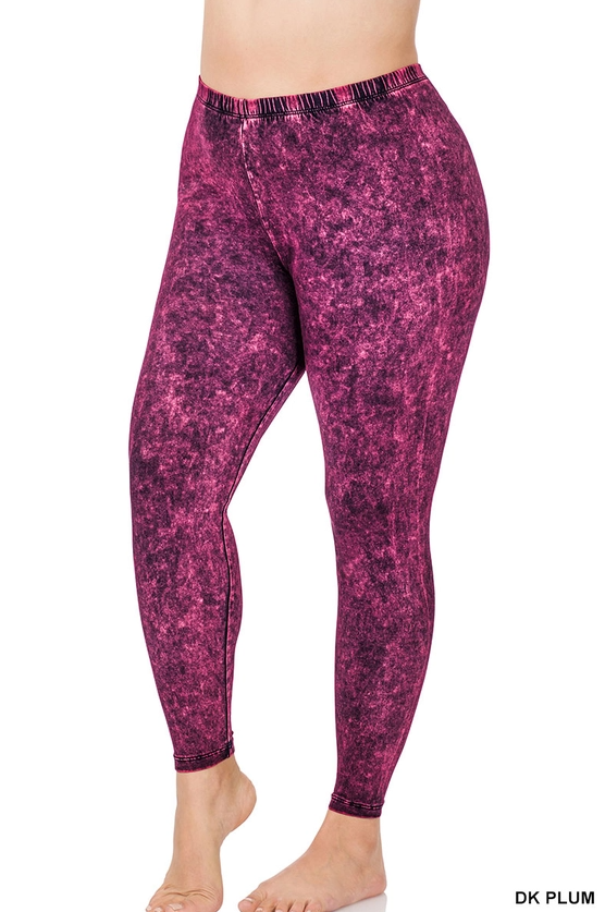 Mineral Wash Cotton Leggings - Dark Plum