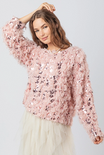 Load image into Gallery viewer, Pink Fuzzy Feather Sequin Holiday Knit Sweater Top - Plus Size
