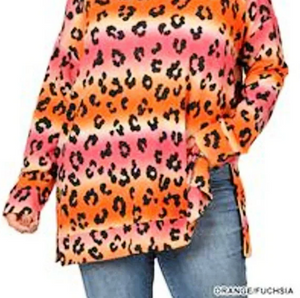 Jacquard Leopard Print Long Sleeve V-Neck Tunic Top