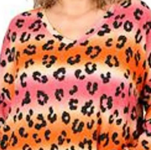 Jacquard Leopard Print Long Sleeve V-Neck Tunic Top