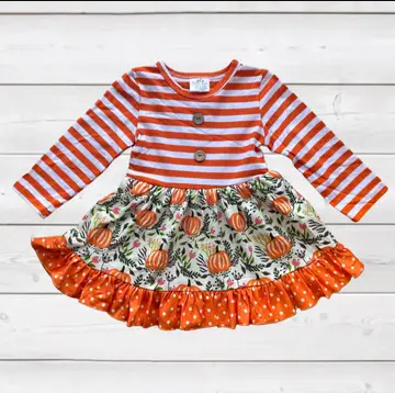 Orange/White Striped Pumpkin Ruffle Twirl Dress