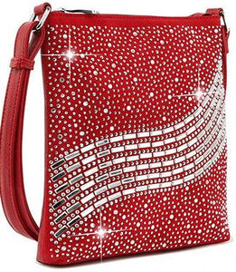 Wave Rhinestone Design Red Crossbody Sling