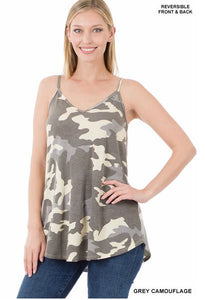 Camouflage Print Reversible Spaghetti Cami - Grey