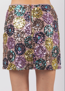 Sequin Fitted Mini Skirt - Cream Floral