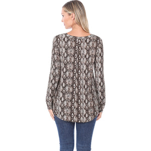 Brown Snake Print V-Neck Tunic Top