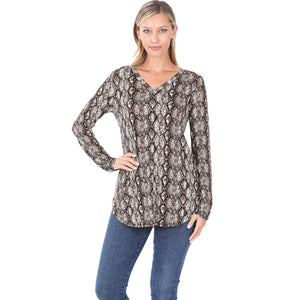 Brown Snake Print V-Neck Tunic Top