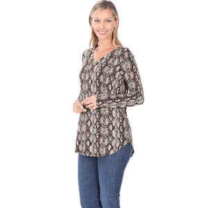 Brown Snake Print V-Neck Tunic Top