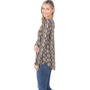 Brown Snake Print V-Neck Tunic Top