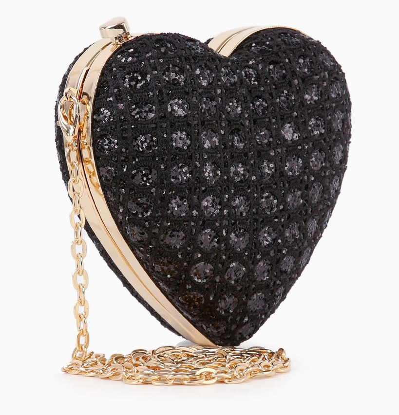 Sparkling Heart Evening Bag - Black or Gold