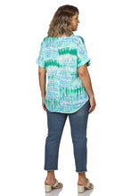 Load image into Gallery viewer, Blue/Green Woven Wool Dobby V-Neck Top - Plus
