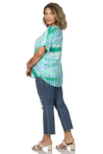 Load image into Gallery viewer, Blue/Green Woven Wool Dobby V-Neck Top - Plus
