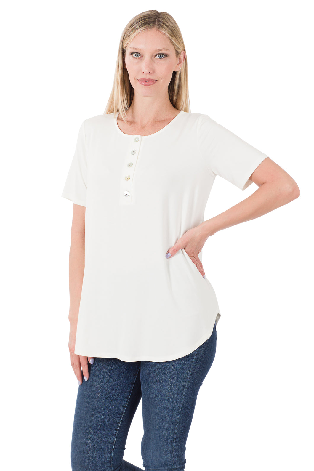 Luxe Rayon Shell Button Short Sleeve Top - Ivory