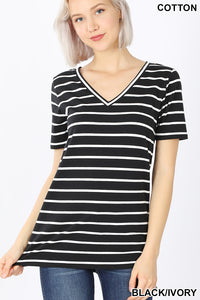 Striped V Neck Short Sleeve Top