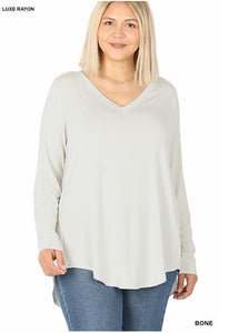 Luxe Rayon Bone Long Sleeve Tunic Top - Plus