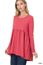 Load image into Gallery viewer, Brushed Waist Shirring Long Sleeve Top - Rose
